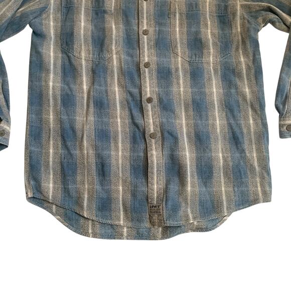 Levi's Men's Size M VTG Salt And Pepper Surf Stripe Denim Grunge Work Shirt - Picture 12 of 16